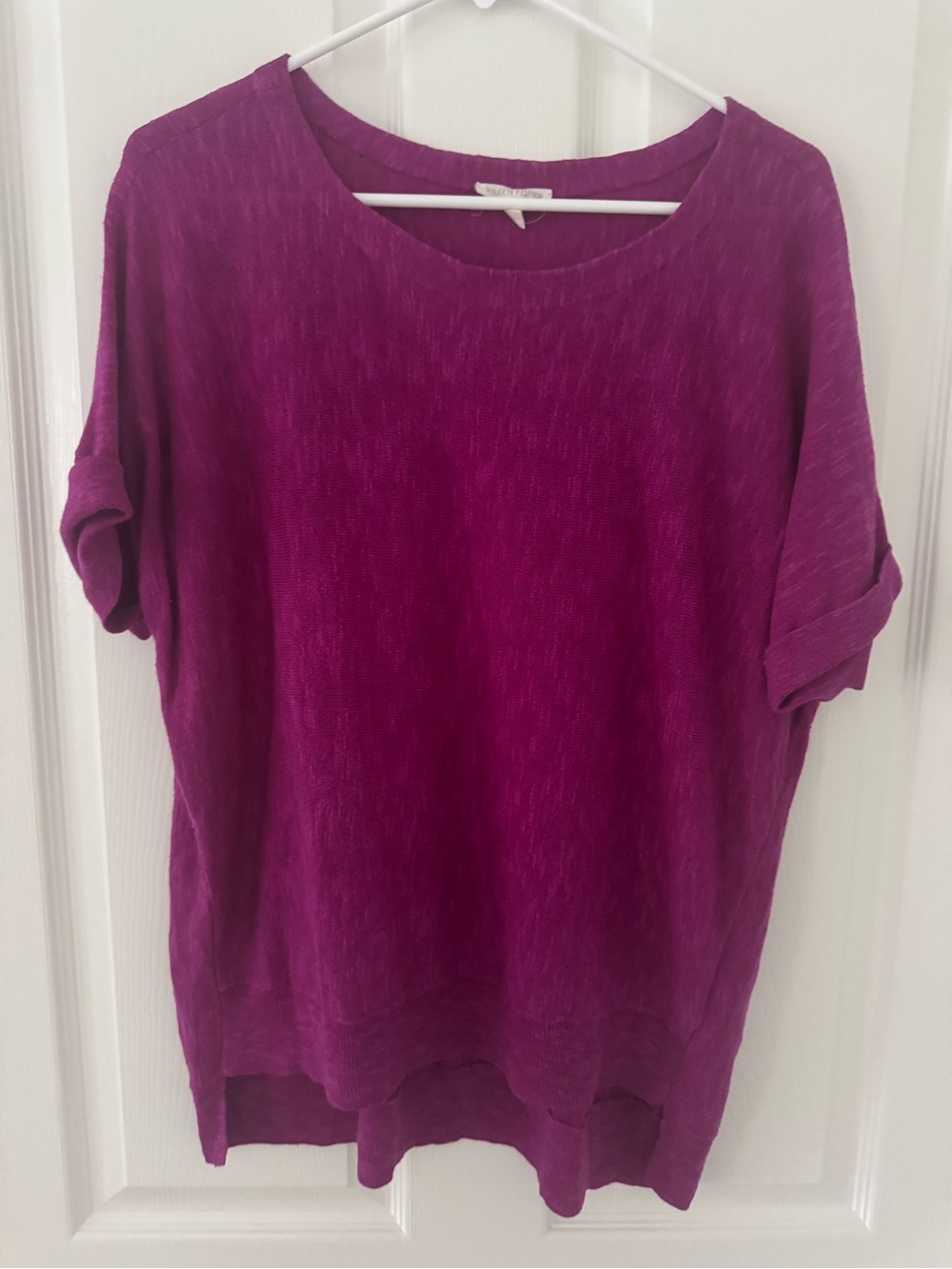 Eileen Fisher Organic Linen-Cotton Slub Knit Short Sleeve Top Size S